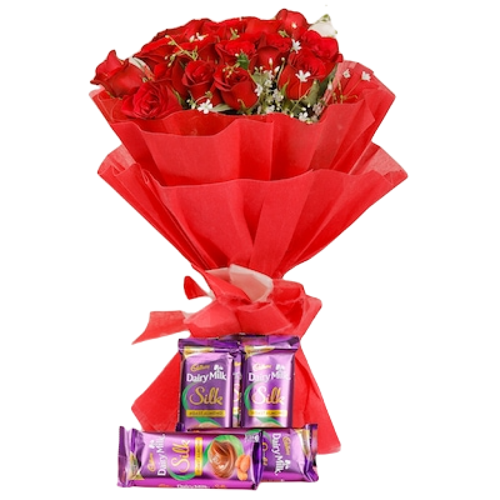Red Roses And 5 Silk Chocolates Bouquet
