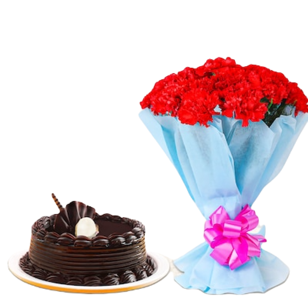 Carnation with chocolate truffle cake