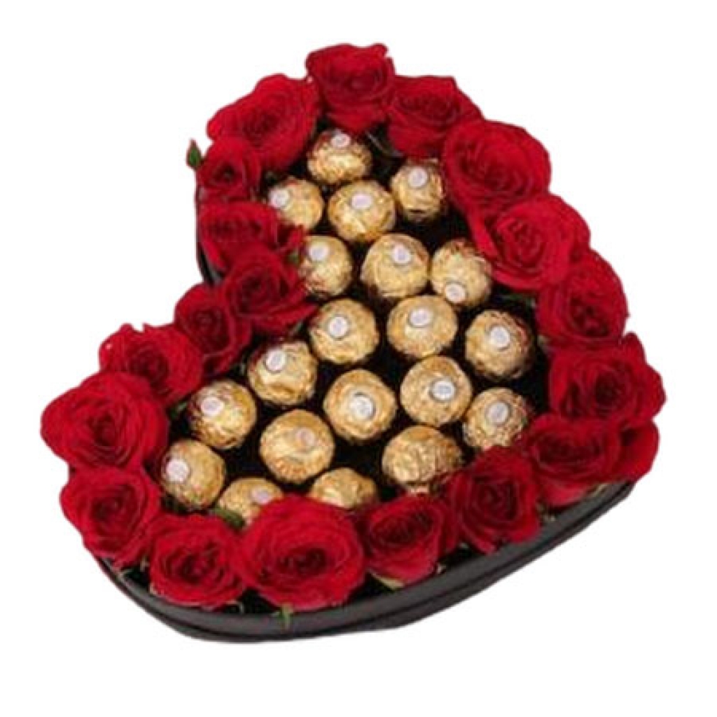 Love Heart Red Roses and Ferrero Chocolate