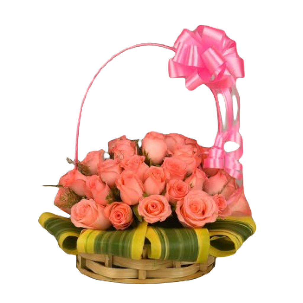 Pink Roses Birthday Basket
