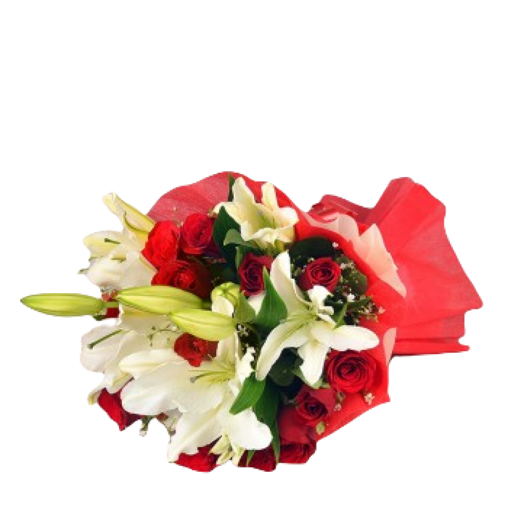 Lilies with Red Roses Bouquet
