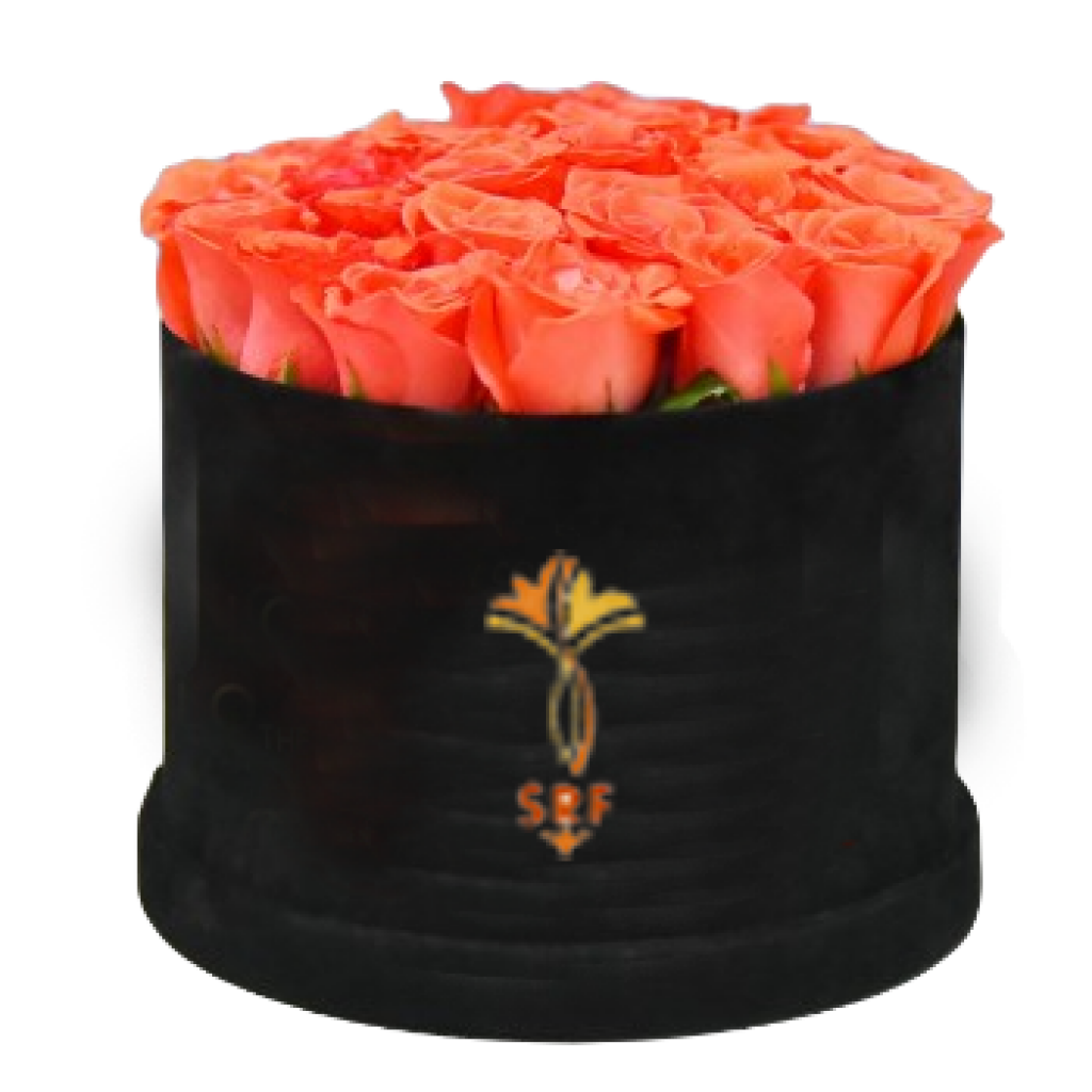 Orange Roses Black Box Arrangement