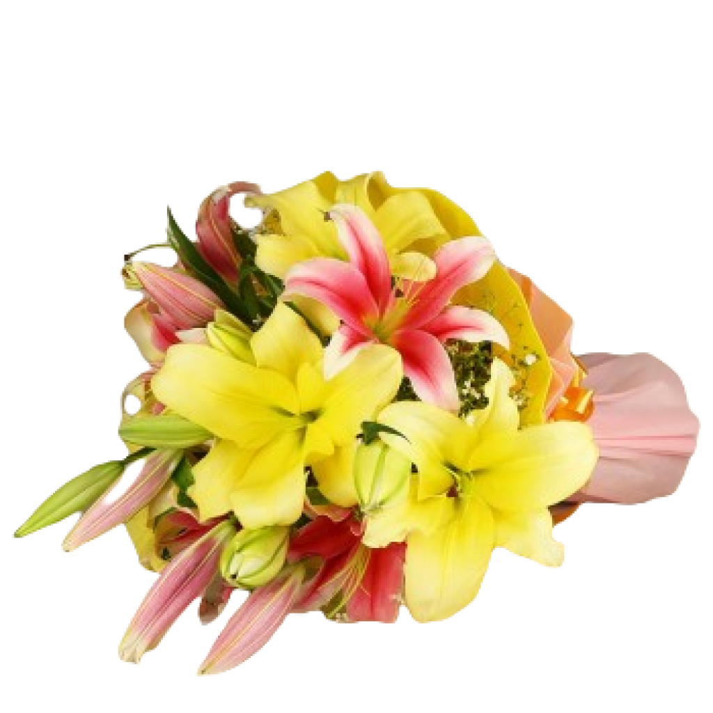 Elegant Yellow and Pink Lilies Flowers Bouquet