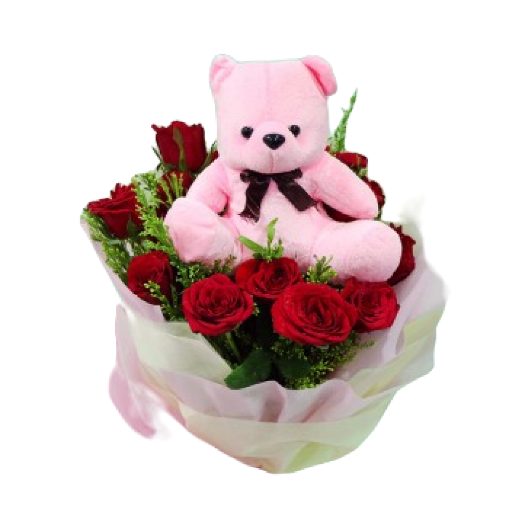 Birthday gift teddy with flowers