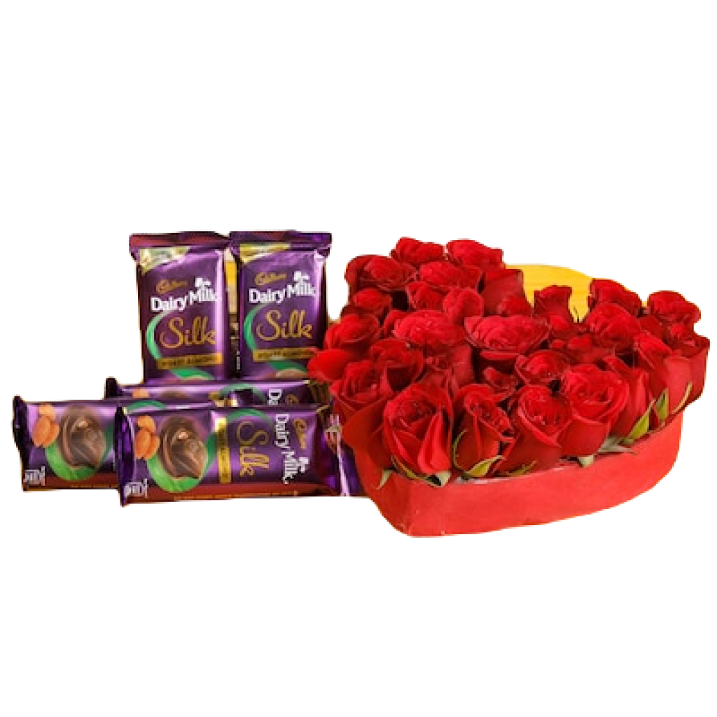 30 Red Roses And 5 Silk Chocolates