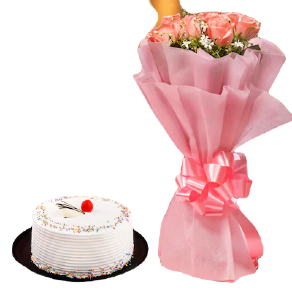 Pink Roses with vanilla cake