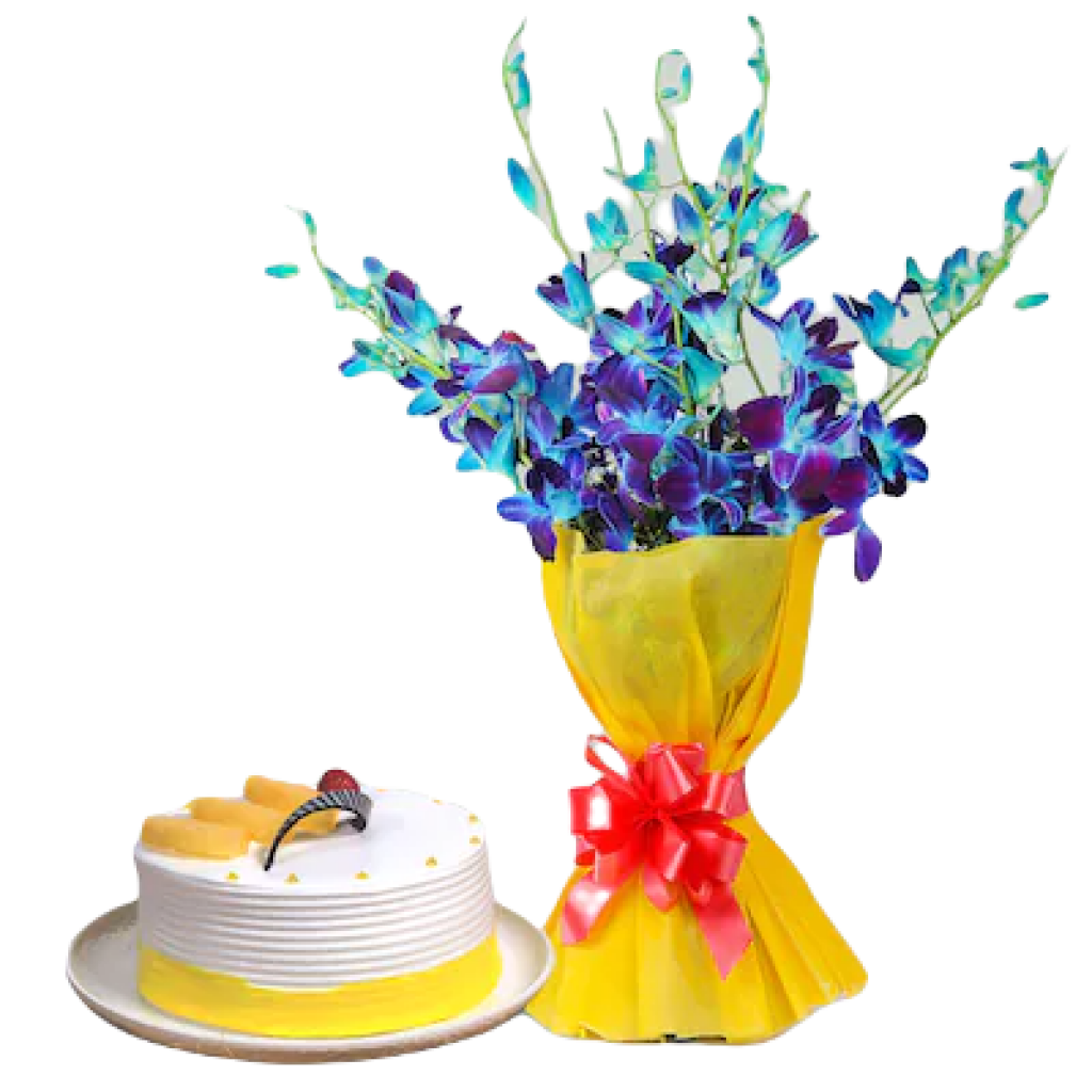 Blue Orchids with vanilla cake