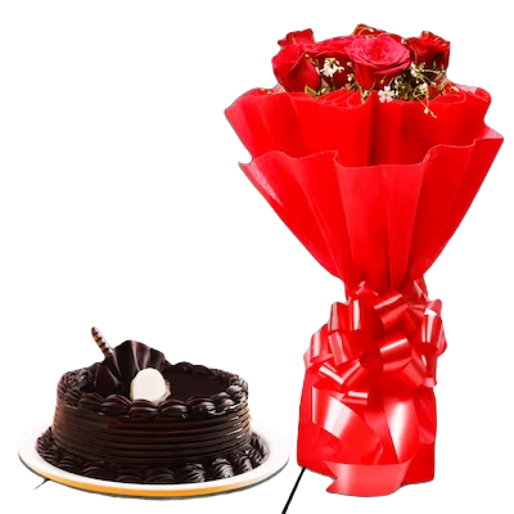 Roses with Chocolate Cake Combo