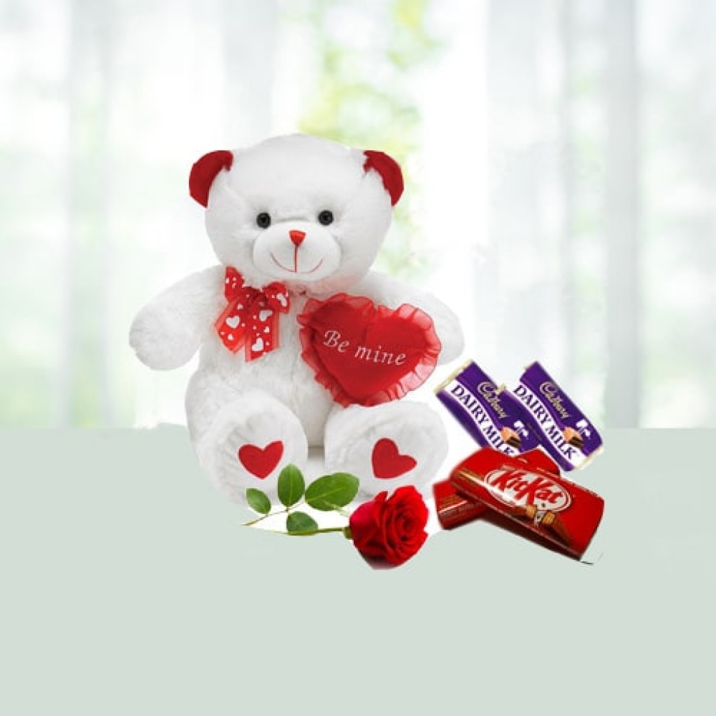 Valentine Day Teddy with chocolates combo