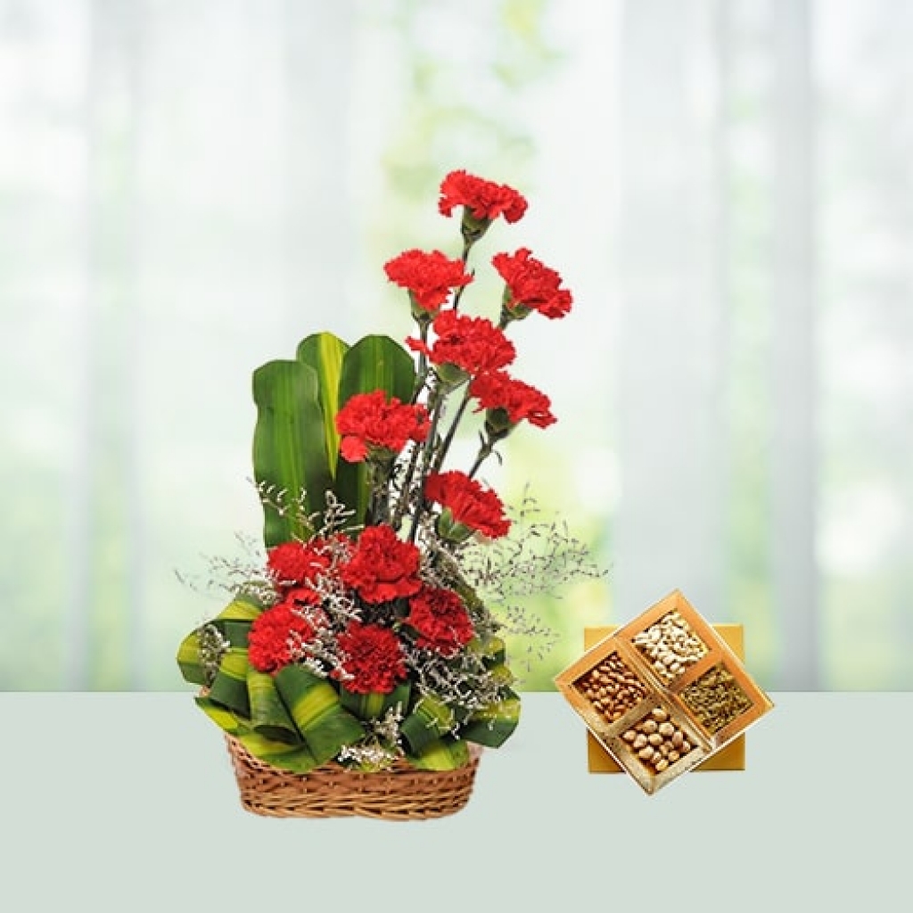 Valentine Day Flowers with Dry fruits Combo