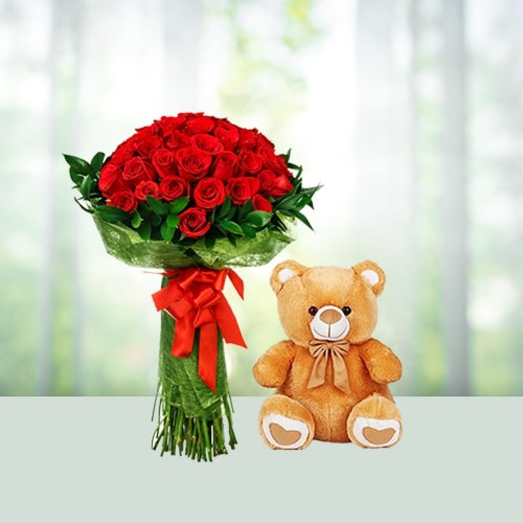 Flowers with Teddy Bear Combo